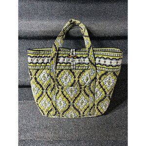 Vera Bradley large canvas green and blue paisley print tote 10" handle drop